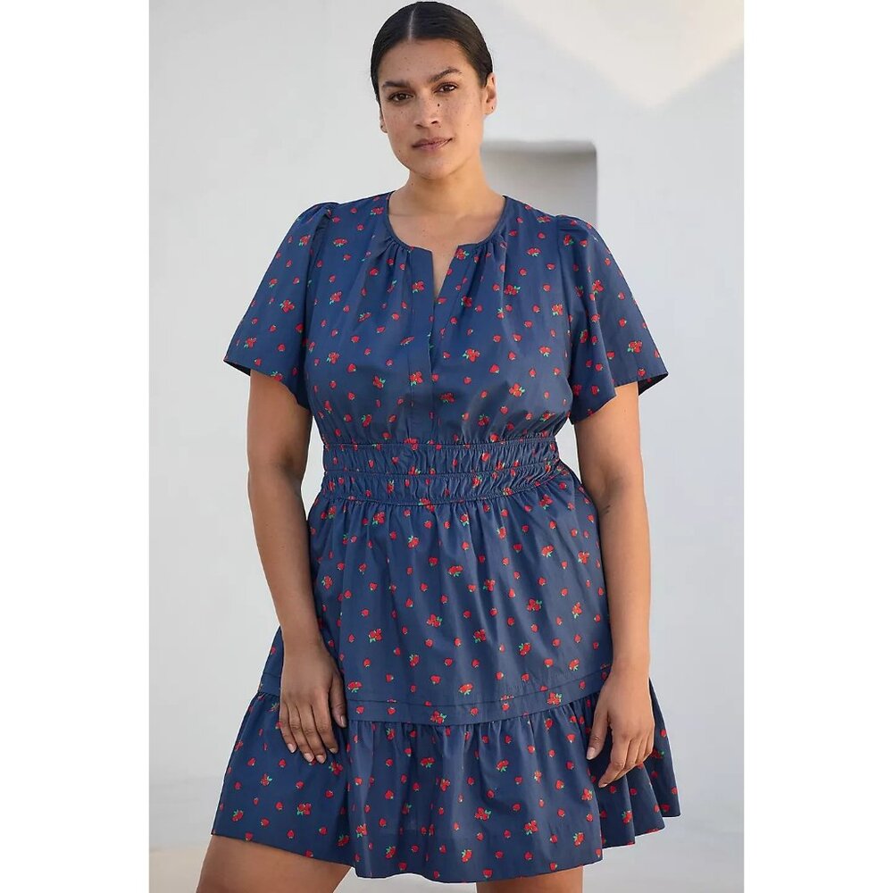 NWT by Anthropologie The Somerset Mini in Sapphire Strawberry Cotton Dress XL